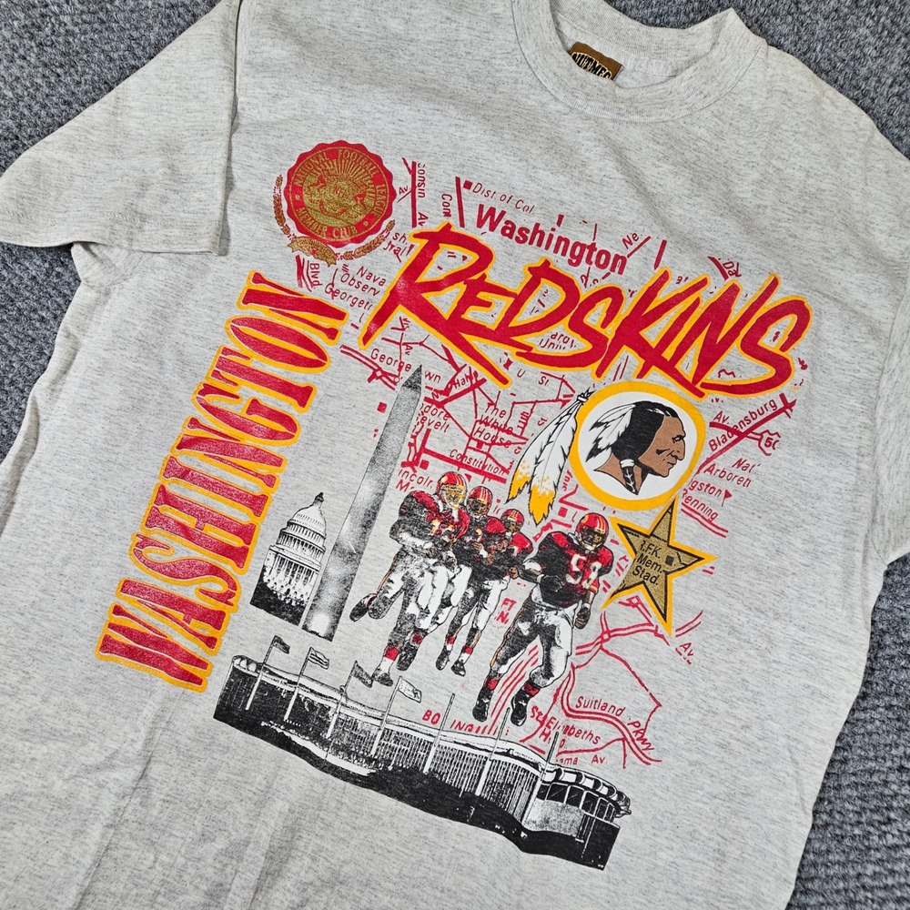 Vintage Nutmeg Washington Redskins T-Shirt XL Gray D.C. Map Graphic USA Made NWT